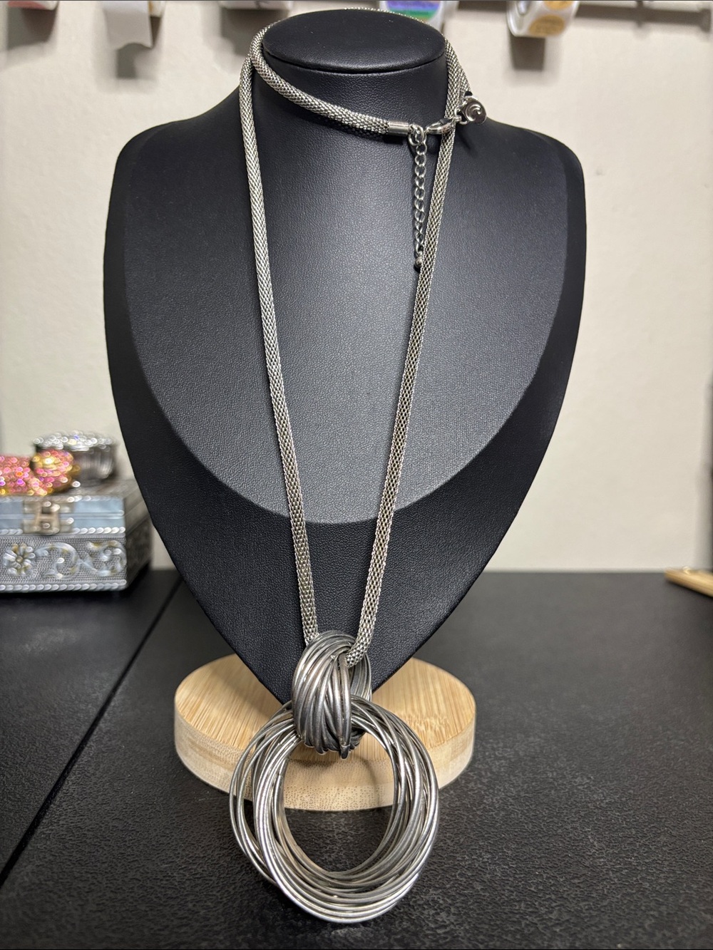 Charming Charlie Fashion Silver-Tone Multi-Ring Pendant Long Necklace